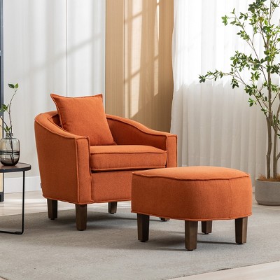 Modern Accent Chair With Ottoman Comfy Reading Chair Upholstered Single Sofa Chair Club Tub Round Armchair For Living Room Bedroom Office Orange Target