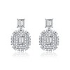 Guili Sterling Silver Rhodium Plated Clear Emerald with Round Cubic Zirconia Lace Cluster Drop Earrings, a Regal and Intricate Vintage Design - 3 of 3