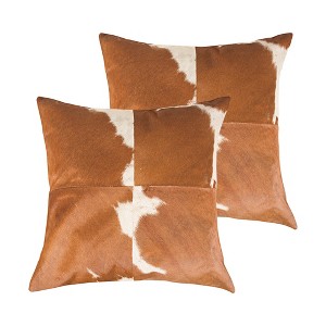 HomeRoots Set of Two 18" Brown and White Cowhide Cowhide Throw Pillows - 1 of 4