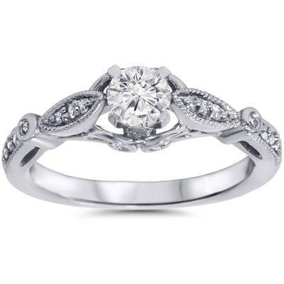 Pompeii3 5/8ct Vintage Round Diamond Engagement Ring 14K White Gold