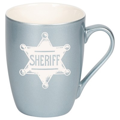 100 North Star Badge 10 Ounce Frosted Blue Metallic Finish, Comfortably Fits Your Hands, New Bone China Coffee Tea Cup Mug, Sheriff