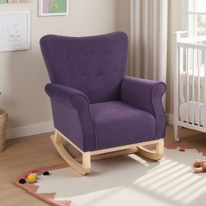 Velvet High Back Rocking Chair for Nursery with Padded Seat - 1 of 4