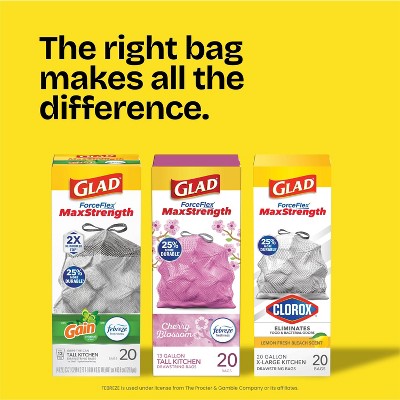 Glad ForceFlex MaxStrength Drawstring LeakGuard Trash Bags - Sunshine Lemon - 13 Gallon - 45ct
