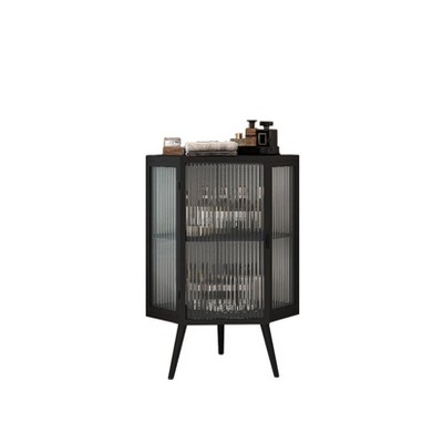 Fortune Candy 31.5" Tall Floor Coner Cabinet with Tempered Glass Door & Storage Shelves for Bathroom, Living Room, Bedroom