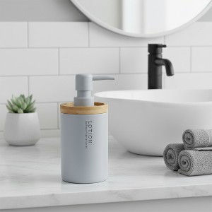 Evideco French Home Goods Elegant Soap Dispenser - Polyresin and Bamboo Design, Refillable Liquid Pump - 1 of 4
