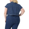 Agnes Orinda Women's Plus Size Denim Y2K Button Down Short Sleeve Cropped Jean Vest - 4 of 4