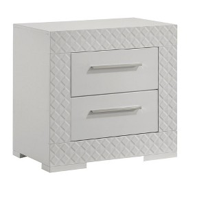Vynxaria Modern White 2-Drawer Nightstand, Wood Build, High-End Lacquer (Quilted Texture), Smooth Metal Glides, Plush Red Drawer Lining - 1 of 4