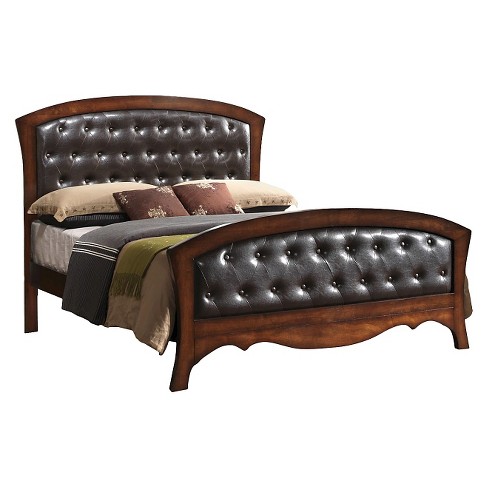 Aria Bed With Faux Leather Headboard, Brown Leather Headboard Queen