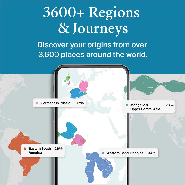 Personalized Genetic Results, DNA Ethnicity Test, Find Relatives, Heritage, Origins & Ethnicities, Family History, Complete DNA Test, 3600+ Regions, 2 of 9