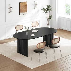 PexFix 67" x 33.5" Dining Table Wood Oval Kitchen Table with Scratch-Resistant Top & Striped Legs Modern Farmhouse for Living Room Kitchen Black - 1 of 4