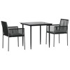 vidaXL 3 Piece Patio Dining Set - Poly Rattan and Steel Construction - Black with Comfortable Armrest Chairs and a Tempered Glass Tabletop - 3 of 4