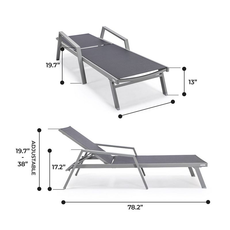 LeisureMod Marlin Patio Sling Chaise Lounge Chair With Arms in Grey Aluminum, Black, 4 of 13
