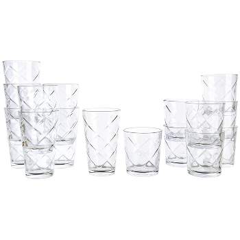 JoyJolt Alain Drinking Glasses Set of 8 Glass Tumblers. Highball 14oz Bar Glasses and Lowball 10oz Rocks Glasses Set