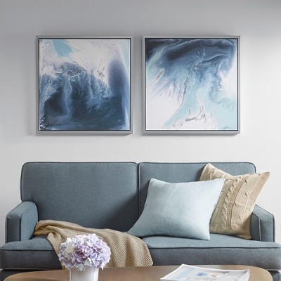 (Set of 2) 25.5" Square Lagoon Gel Coat Framed Canvas Decorative Wall Art Set Blue