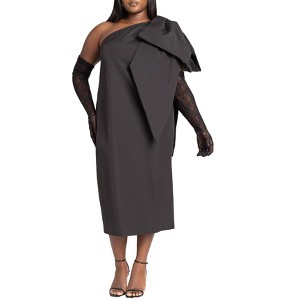 ELOQUII Women's Plus Size One Shoulder Bow Column Dress - 1 of 4