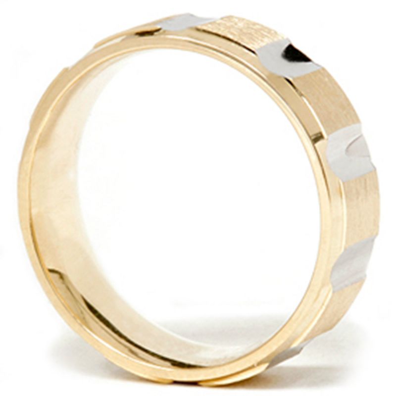Pompeii3 Mens 7mm 14k Gold Two Tone Swiss Cut Wedding Band Ring, 3 of 5