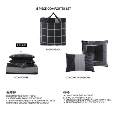 Black and Gray Cotton Queen Reversible Comforter Set