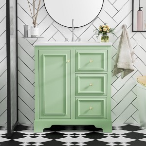 30" Bathroom Vanity Cabinet with Ceramic Basin, 3 Drawers and Adjustable Shelves 4B - ModernLuxe - 1 of 4