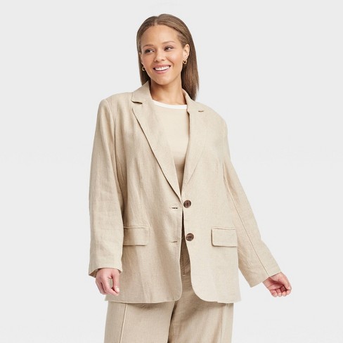 Women's Linen Spring Blazer - A New Day™ Tan 4X