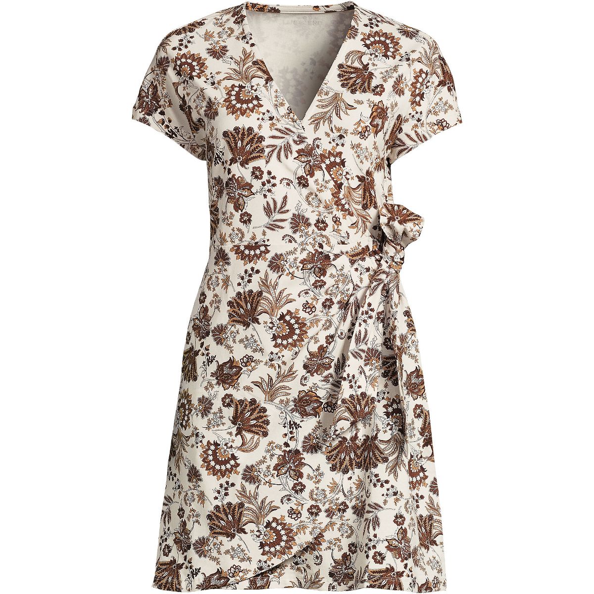 Lands' End Women's Cotton Modal V Neck Mini Wrap Dess - thumbnail 9