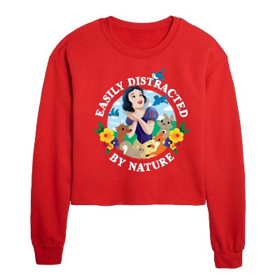 Disney Snow White Distracted By Nature Cropped Long Sleeve Crew Neck Sweatshirt - Red - X-Large