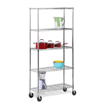 Honey-Can-Do 5 Tier Rolling Shelving Unit Chrome