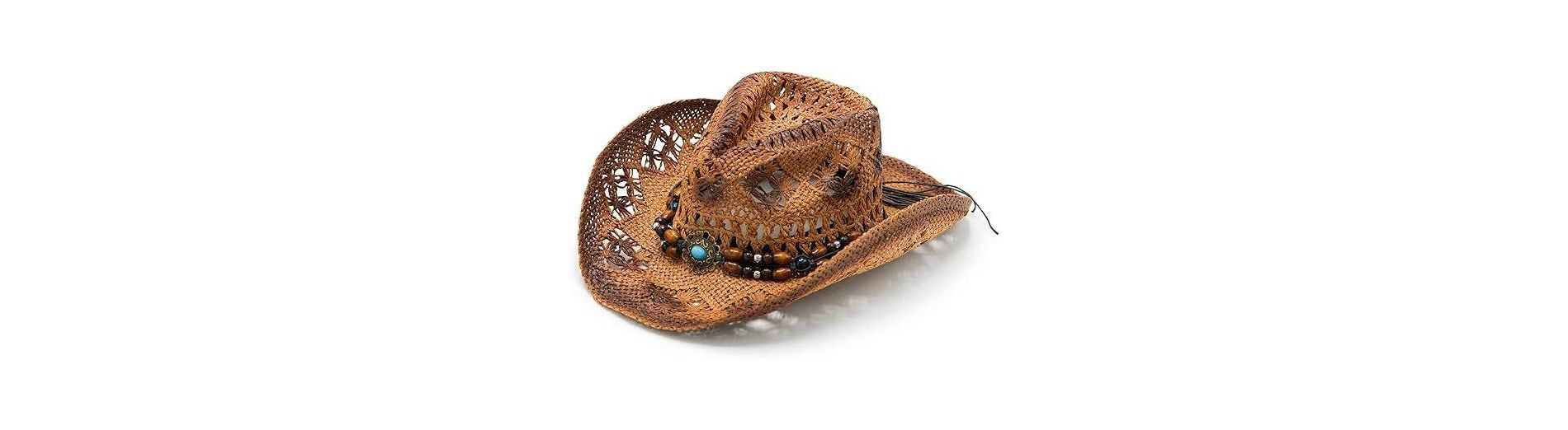 4E's Novelty Brown Straw Cowgirl Hat for Women Raffia Straw | Womens Summer Cowboy Hat | Stylish Beachy Cowgirl Hat