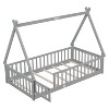 CAVINAS Twin Size Wood Montessori Bed with Safety Guardrails,Modern Tent-Shaped Floor Bed with Slats and Door,Toddler Bed for Bedroom - 4 of 4