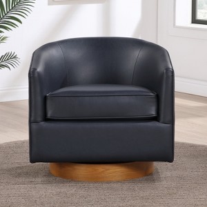 GDFStudio Halden Faux Leather Upholstered Barrel Swivel Chair with Wood Base - 1 of 4