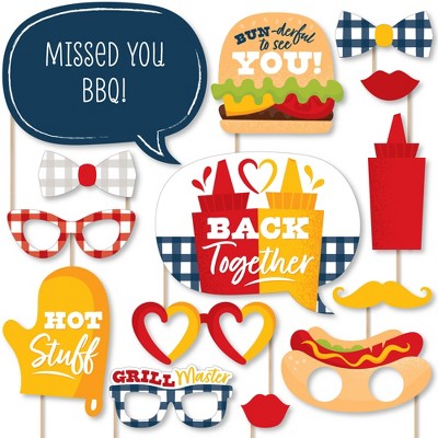 Big Dot of Happiness Missed You BBQ - Backyard Summer Picnic Party Photo Booth Props Kit - 20 Count