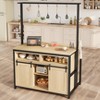 Kitchen Island with Power Outlet - 42" Rustic Wood Mobile Coffee Bar Station with Sliding Barn Doors (Natural Wood) - 3 of 4