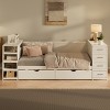 Twin Size Daybed with Storage, Built-In Desk & Charging Station, Wooden Bed with Side Shelves & Drawers/Trundle - ModernLuxe - 2 of 4