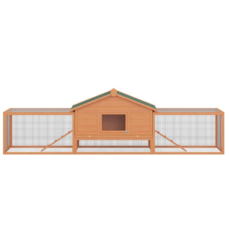 PawHut Large Wooden Rabbit Hutch Bunny Hutch 2-Story Pet House Cage with Ramps, Lockable Doors, Run Area and Asphalt Roof for Outdoor Use, Natural, 4 of 7