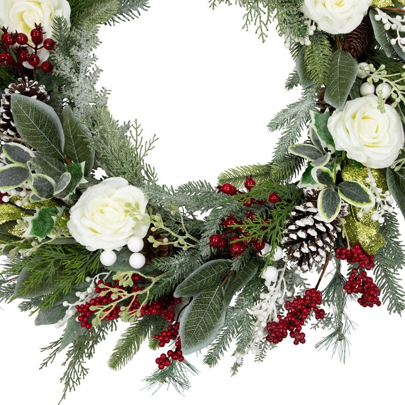 Northlight Real Touch™️ Mixed Foliage and Roses Artificial Christmas Wreath 30" - Unlit, 4 of 10