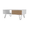 White and Natural Oak Coffee Table with 1-Drawer and Hairpin Legs - 3 of 4