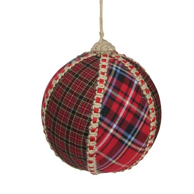 Allstate Floral 5" Red and Black Plaid Christmas Ball Ornament