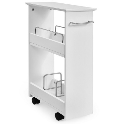 Costway Rolling Kitchen White Slim Storage Cart Mobile Shelving