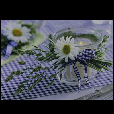 LED Lighted Flickering Daisy Tea Light Candle Canvas Wall Art