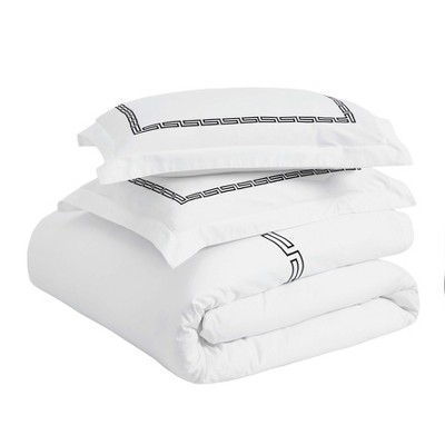 Cotton Greek Key Embroidered 3 Piece Duvet Cover Set by Blue Nile Mills