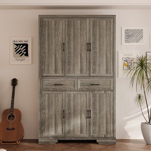 FUFU&GAGA Stylish  Multifunctional Bookcase Display Cabinet with Adjustable Shelves, Drawers & Safety Features - 1 of 4