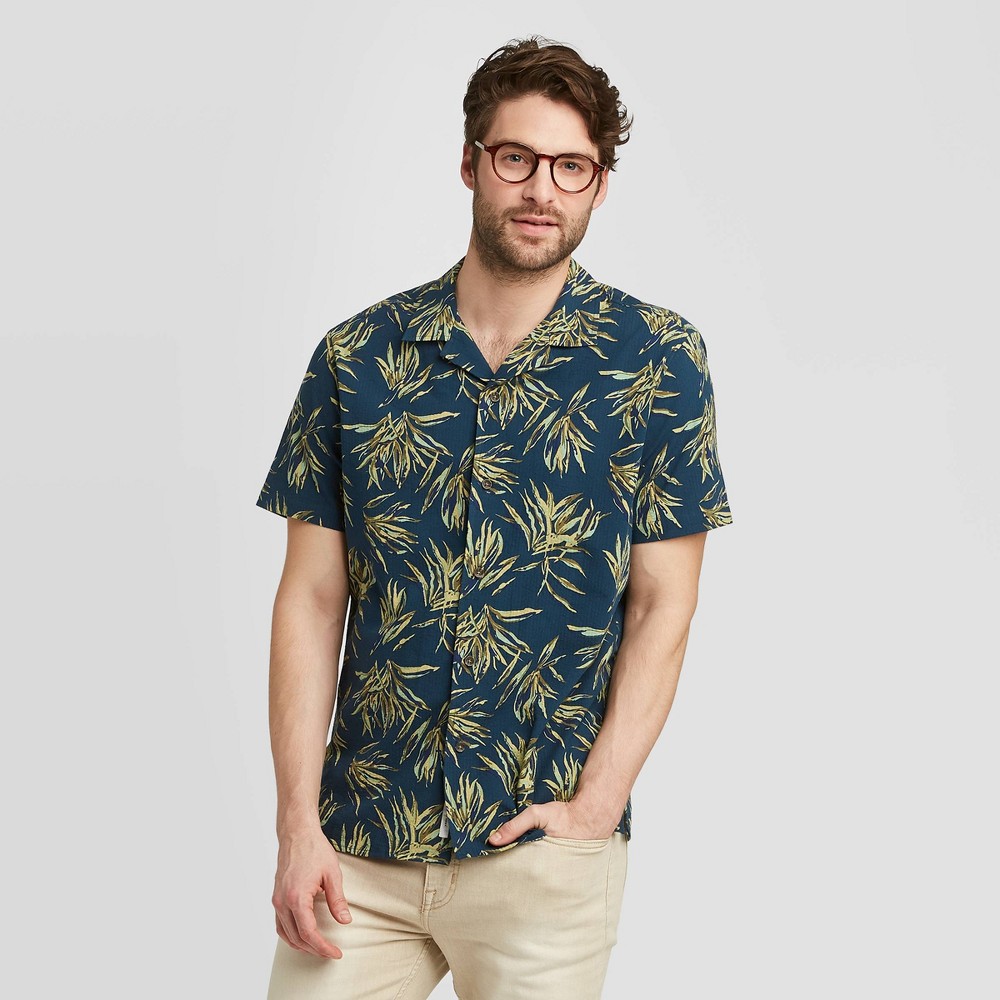 Men's Standard Fit Short Sleeve Seersucker Camp Shirt - Goodfellow & Co Olive S, Green was $19.99 now $12.0 (40.0% off)