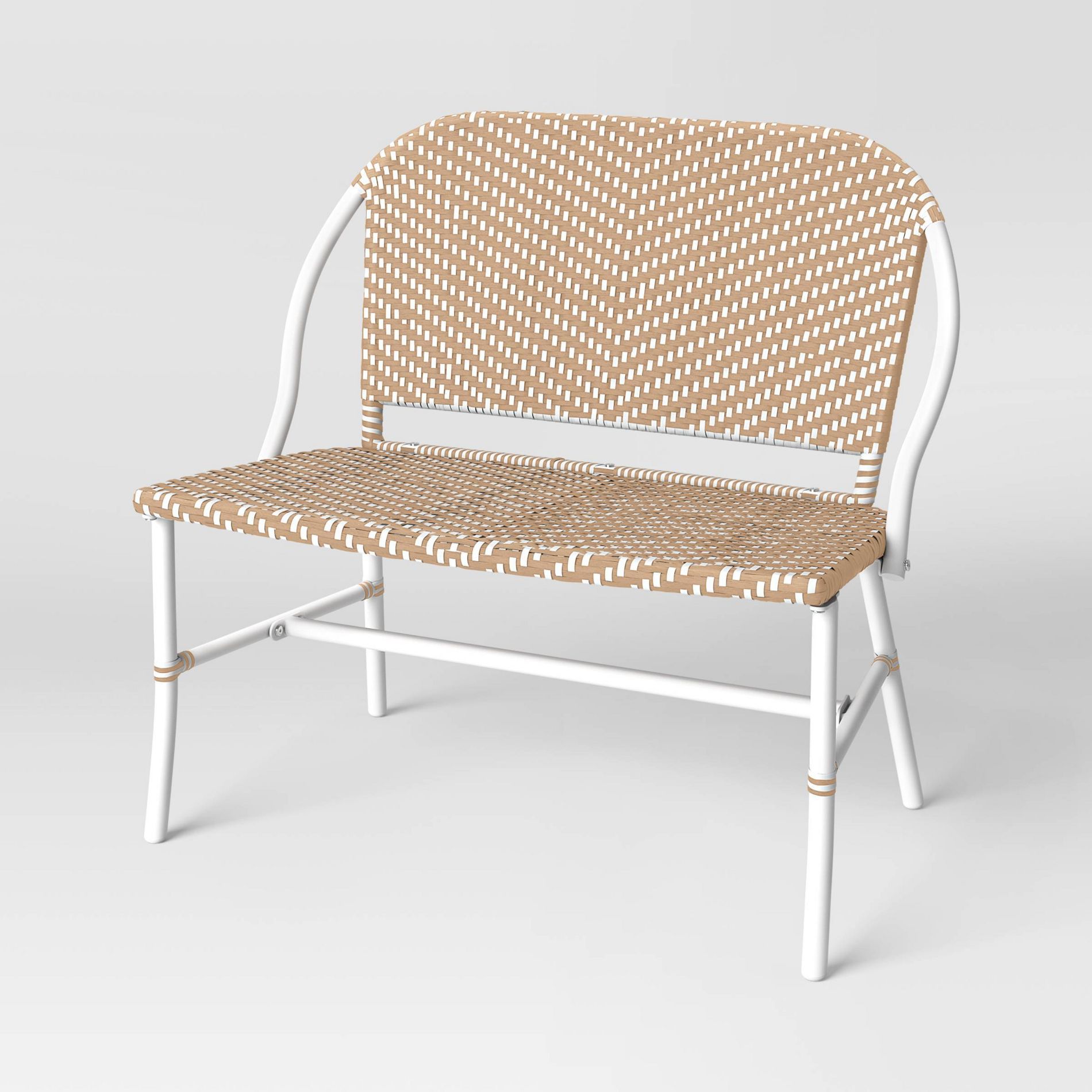 Suffield Wicker Patio Bench with Back - Threshold™: Steel Frame, Rust & Weather-Resistant, Seats 2