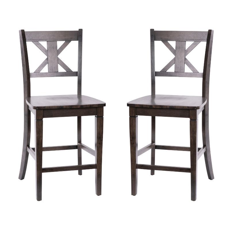 Merrick Lane Set of Two Solid Wood Modern Farmhouse Dining Stool, 1 of 13