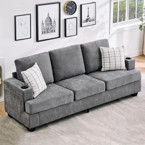 89" 3-Seater Sofa with Cup Holders and Side Storage Pockets, Chenille Sofa for Living Room, Deep Seat Couches for Apartment Lounge - 1 of 4