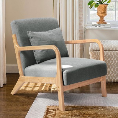 Subrtex Modern Accent Chair Linen Upholstered Arm Chairs with Solid Wood Frame