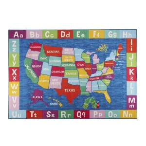 Eric Carle Elementary USA Map Kids Machine Washable Area Rug Blue/Red, 4'11"x6'6" - 1 of 4