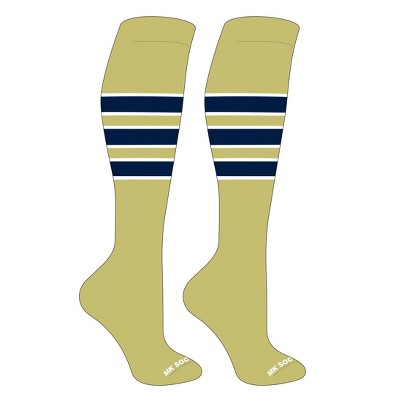 MK Socks Striped OTC Baseball, Softball, Football Socks (C) Vegas Gold, White, Navy (L)