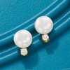 Pure Collection by Ross-Simons 5-5.5mm Cultured Pearl Stud Earrings With Diamonds in 14kt Yellow Gold - 3 of 4