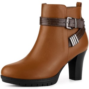 Perphy Women's Platform Side Zip Block Heel Cross Strap Buckle Ankle Boots - 1 of 4