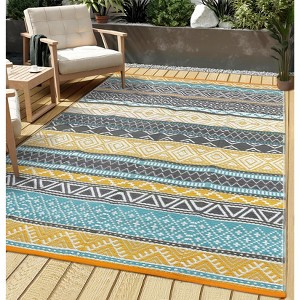 Waterproof Rugs  Reversible Outdoor Rug for Patio, RV and Camping - Lightweight Non-Slip All-Weather Carpet - Indoor/Outdoor Mat, Green Yellow - 1 of 4